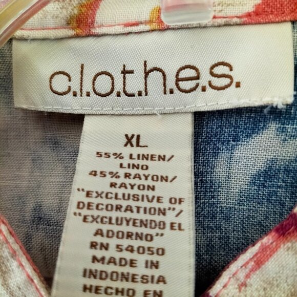 (1009) CLOTHES Women's Multicolor 3/4 Sleeve Linen Blend Top Size XL - Picture 5 of 7